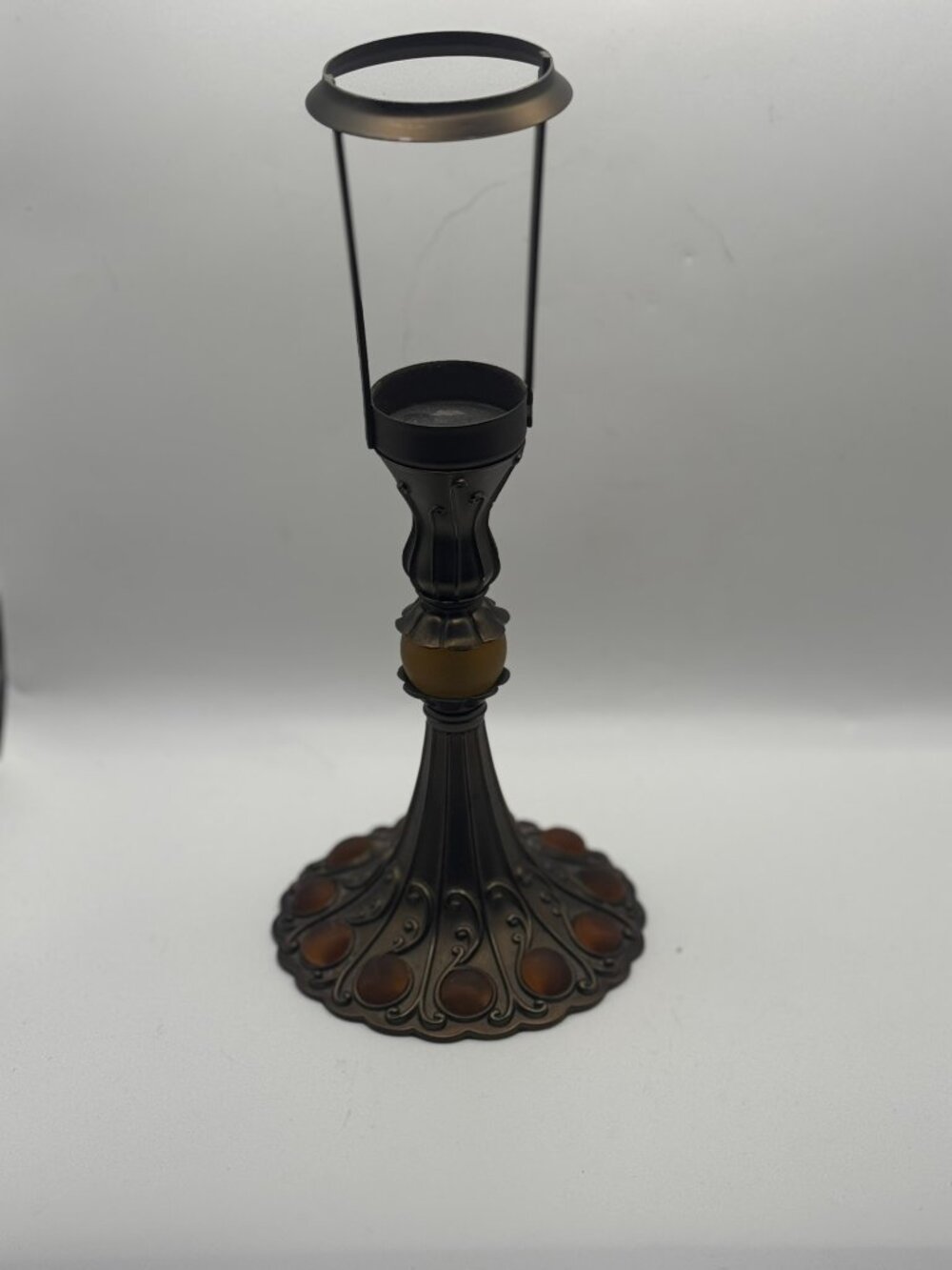 PartyLite Paris Retro Tealight Lamp 10" Amber Glass Vintage Style Candle Holder
